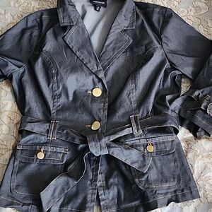 Vintage Tie Front 3/4 Sleeves Two Button Jacket With Collar Sleeve Detail Sz 14